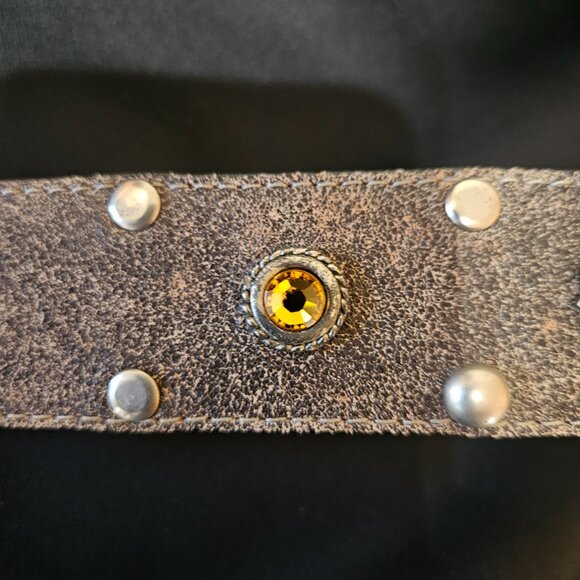 LEATHEROCK 7563 Genuine Leather Belt with Gemstone-studded buckle Sz 34 - Picture 5 of 8